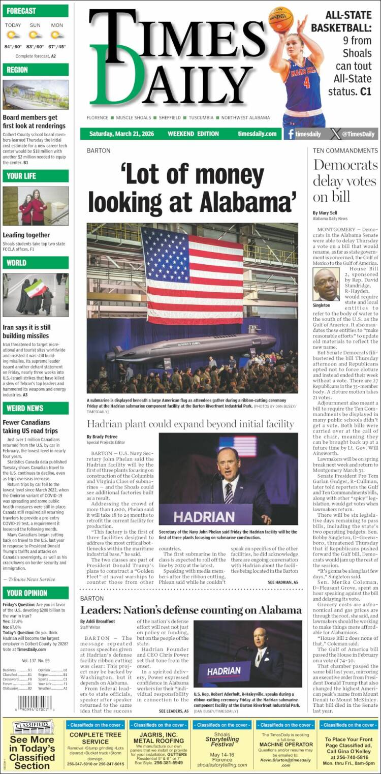 Portada de Times Daily (USA)