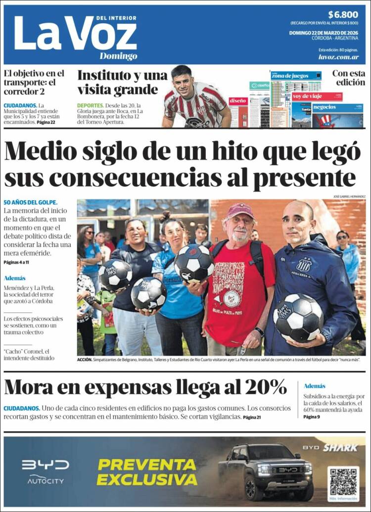 Portada de La Voz del Interior (Argentina)