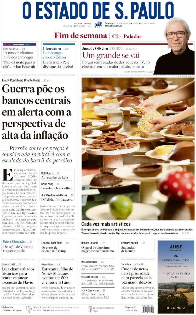 Portada de O Estado de São Paulo (Brasil)