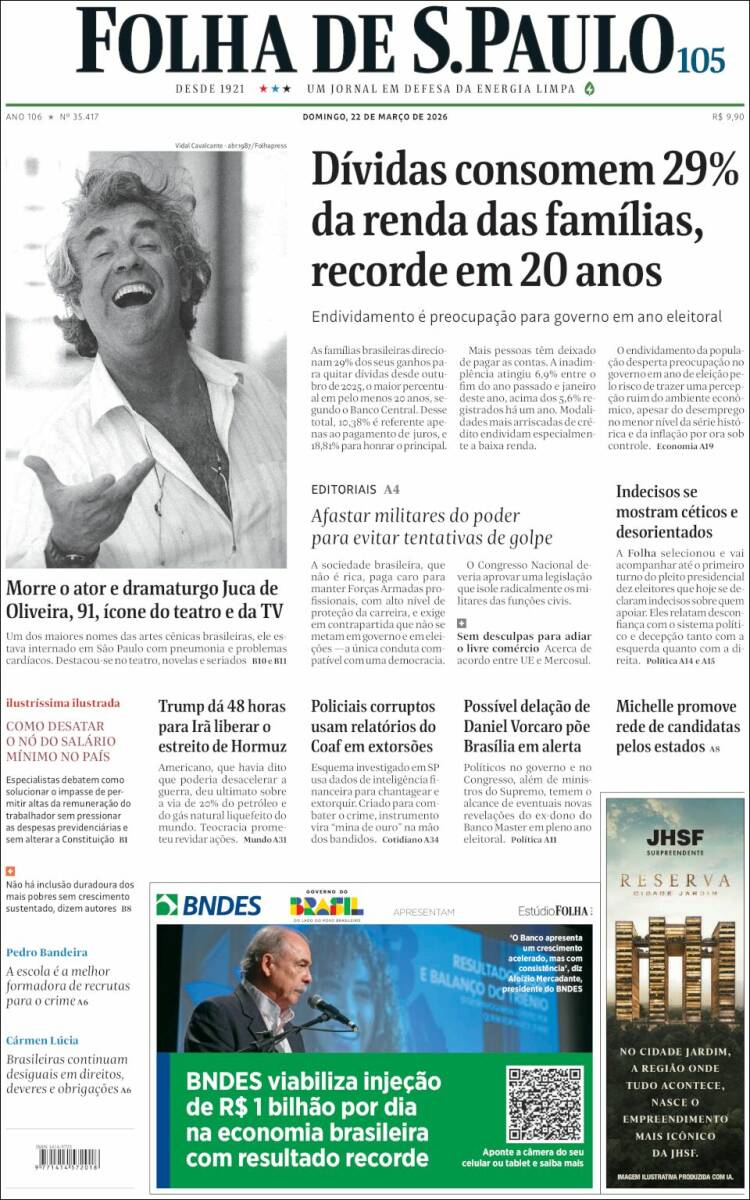 Portada de Folha de São Paulo (Brasil)