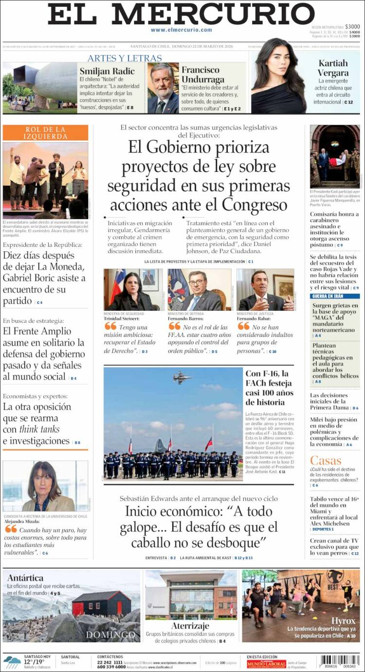 Portada de El Mercurio (Chile)