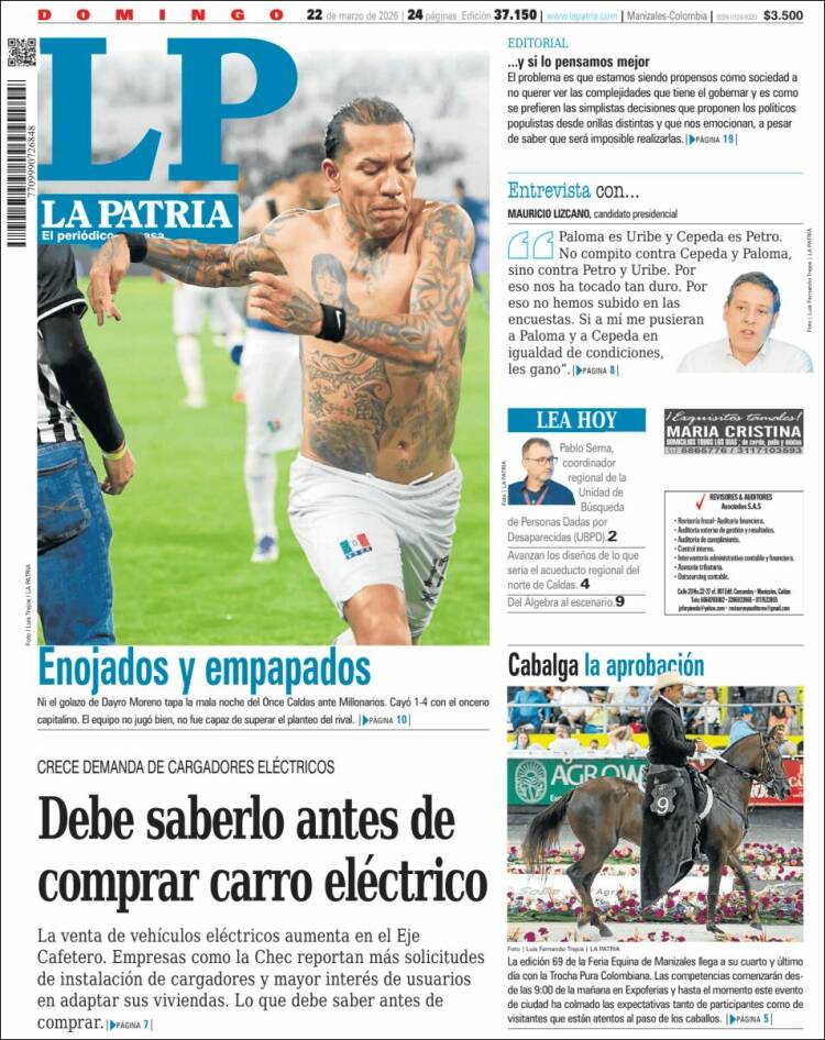 Portada de La Patria (Colombia)