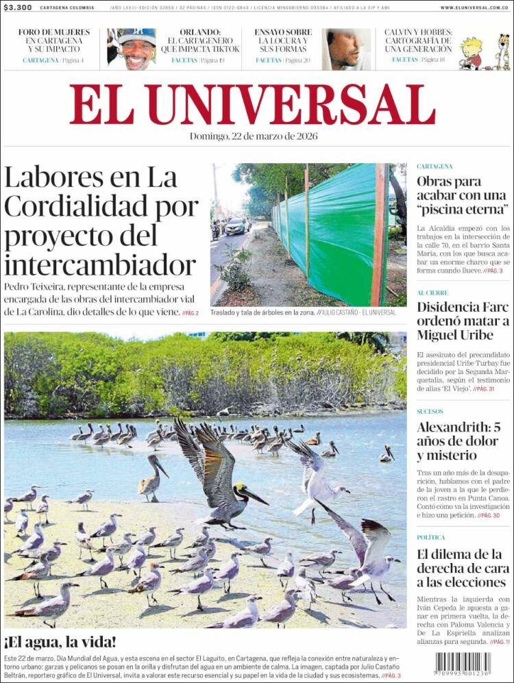 Portada de El Universal (Colombia)