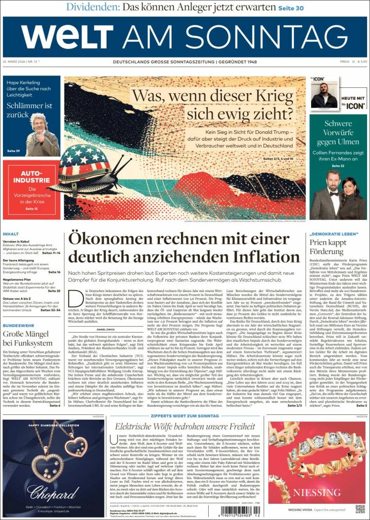 Portada de Die Welt (Allemagne)
