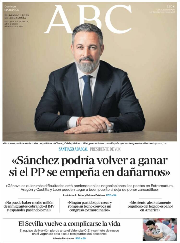 Portada de ABC - Sevilla (Espa&ntilde;a)