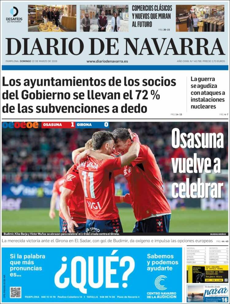 Portada de Diario de Navarra (Espa&ntilde;a)