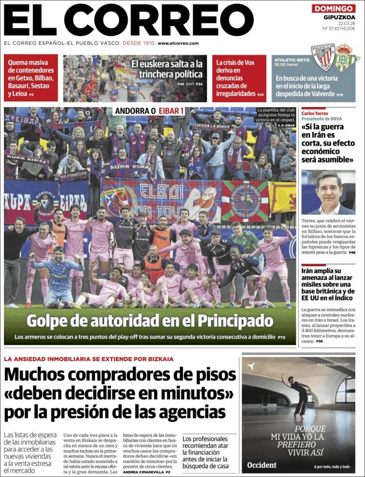 Portada de El Correo - Guipuzcoa (Espa&ntilde;a)