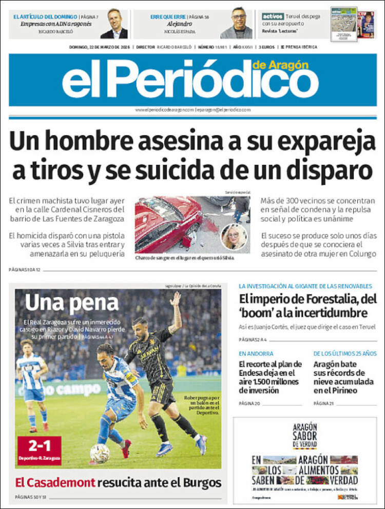 Portada de El Periódico de Aragón (Espa&ntilde;a)