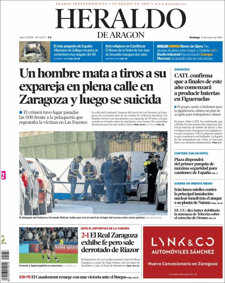 Portada de Heraldo de Aragón (Espa&ntilde;a)