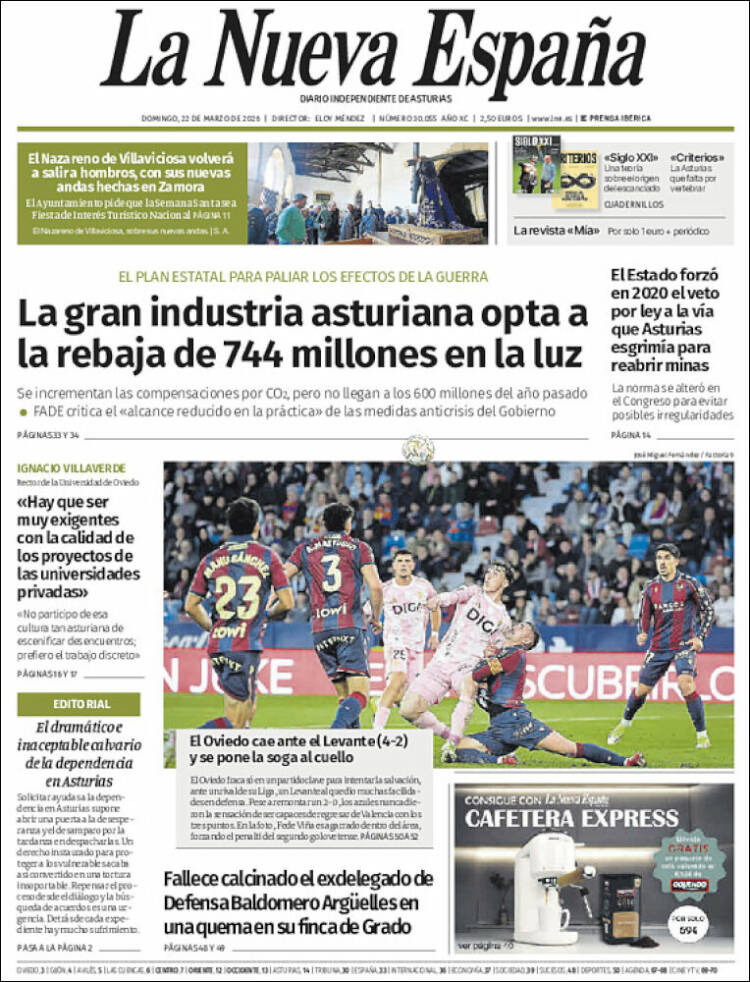 Portada de La Nueva España (Espa&ntilde;a)