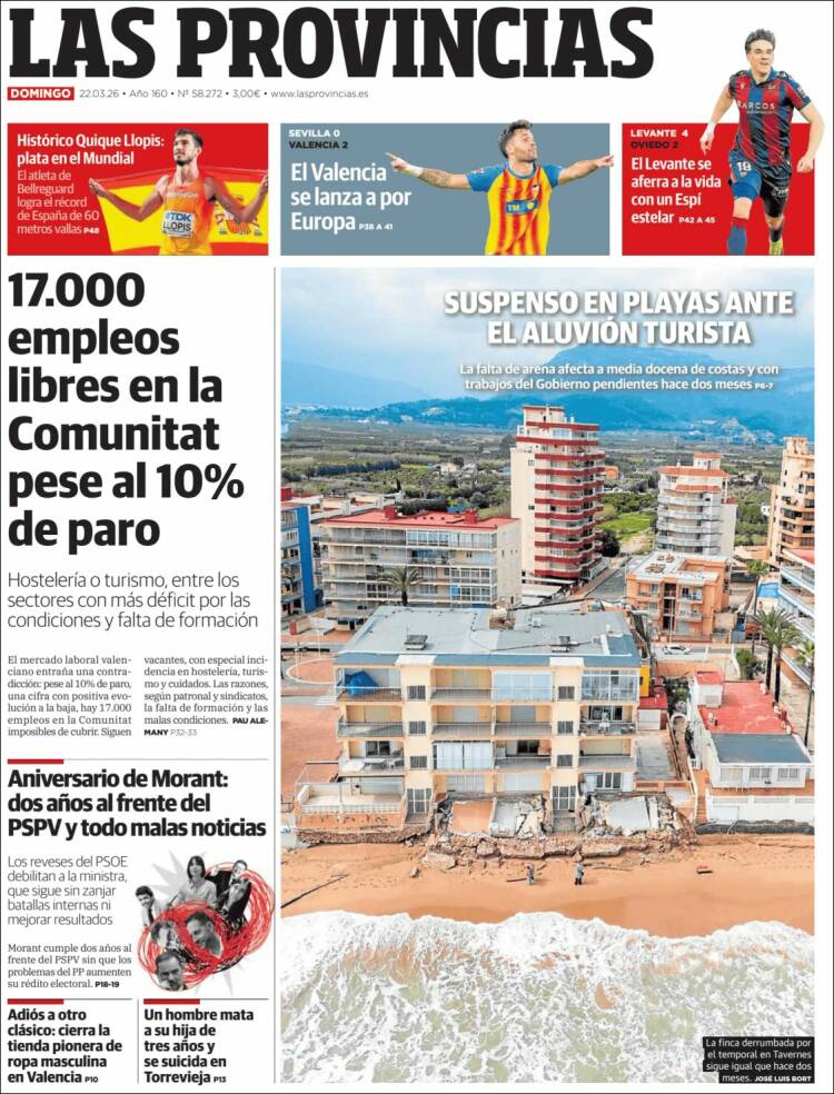 Portada de Las Provincias (Espa&ntilde;a)