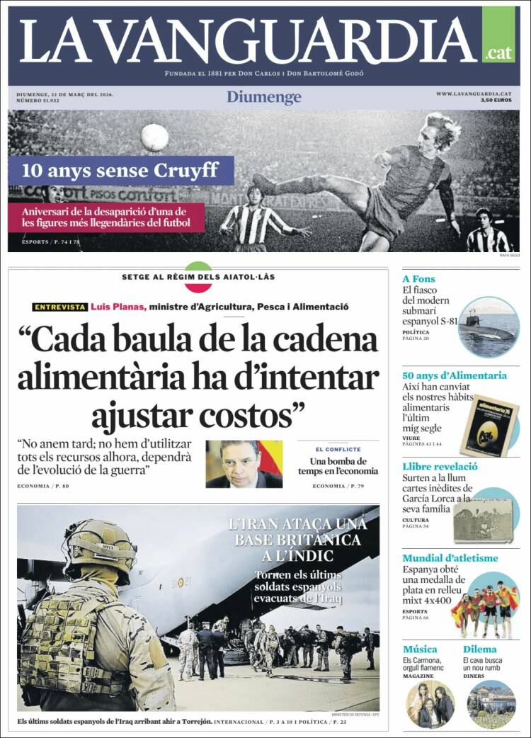 Portada de La Vanguardia (Espa&ntilde;a)