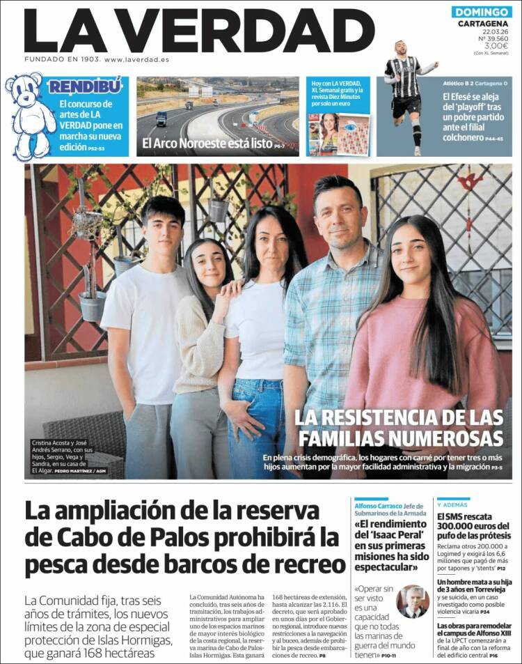 Portada de La Verdad de Cartagena (Espa&ntilde;a)