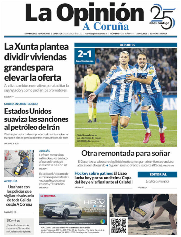 Portada de La Opinión de A Coruña (Espa&ntilde;a)