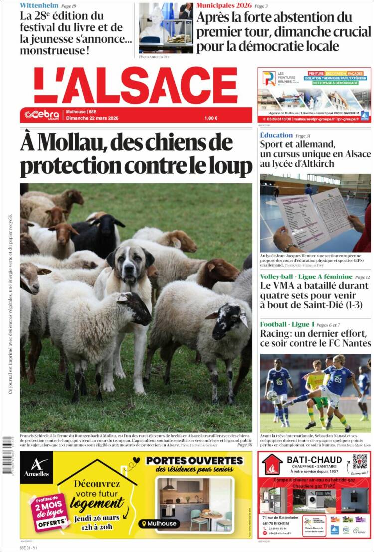 Portada de Journal L'Alsace (Francia)