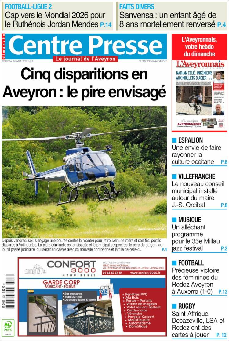 Portada de Centre Presse (Francia)