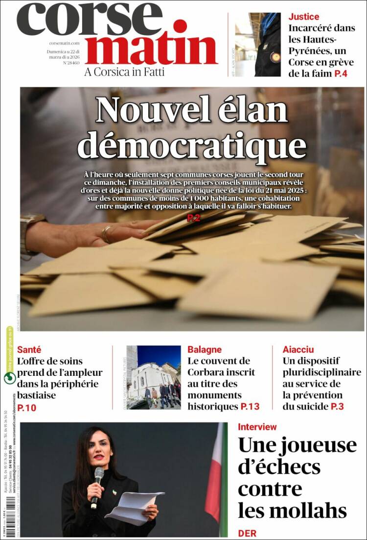 Portada de Corse-Matin (Francia)