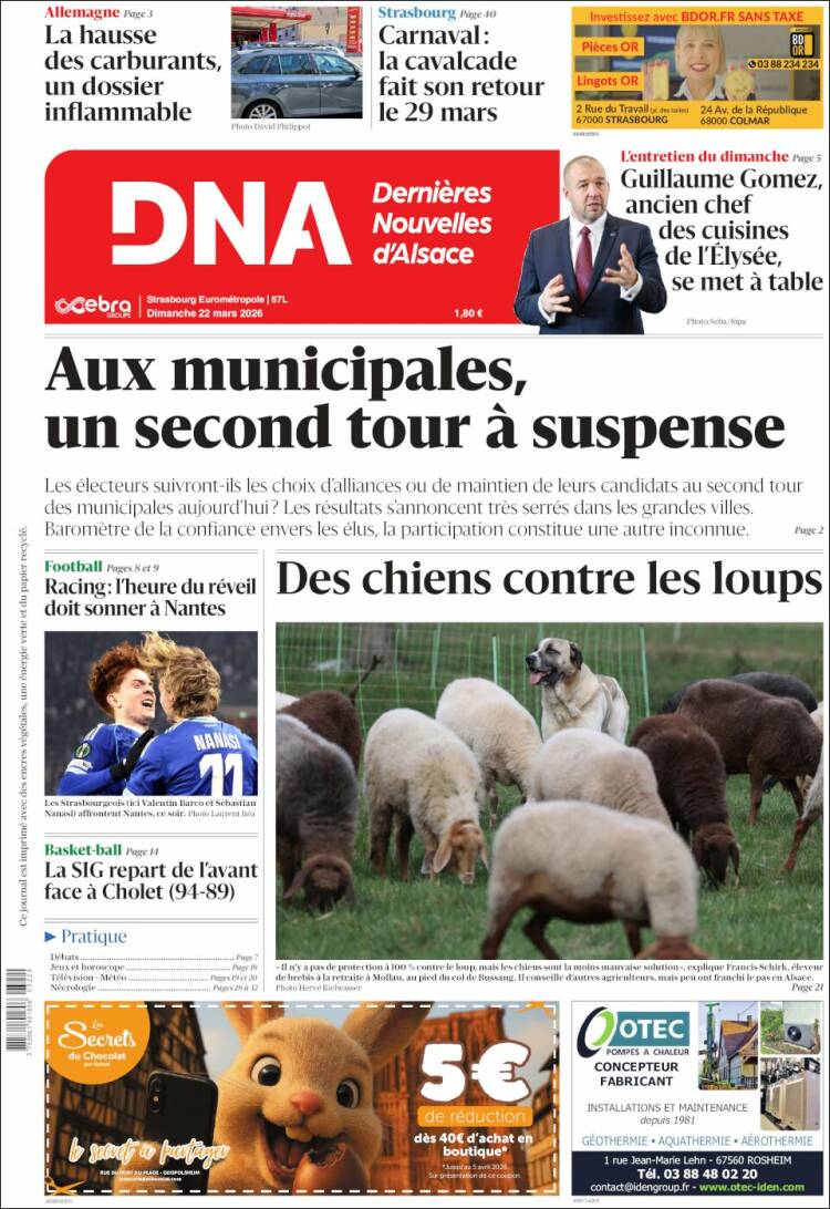 Portada de Les Dernières Nouvelles d'Alsace (Francia)