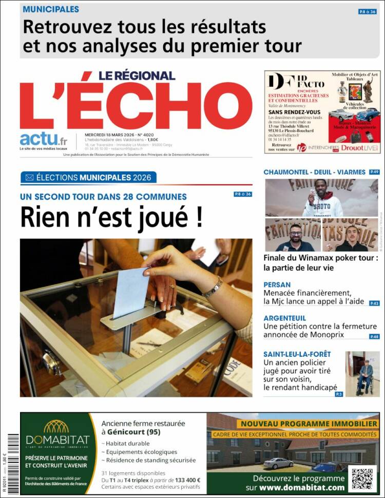 Portada de L'Echo de la Haute-Vienne (Francia)