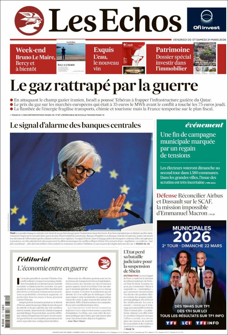 Portada de Les Echos (Francia)