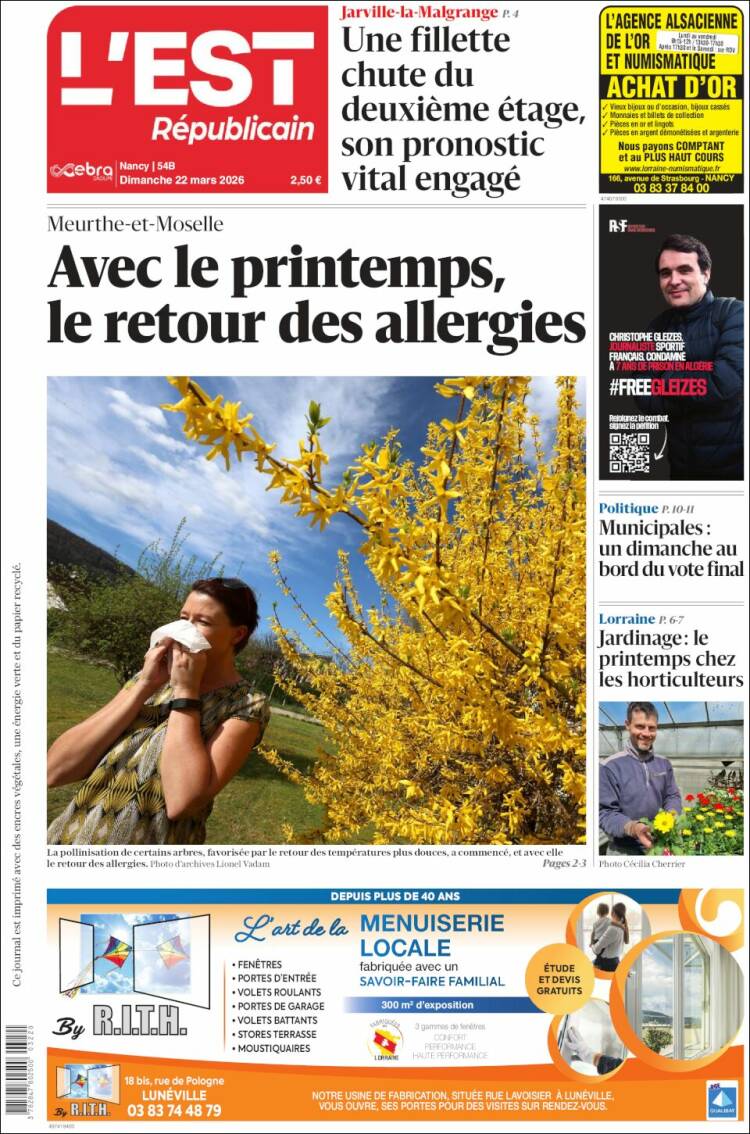 Portada de L'Est Republicain (France)