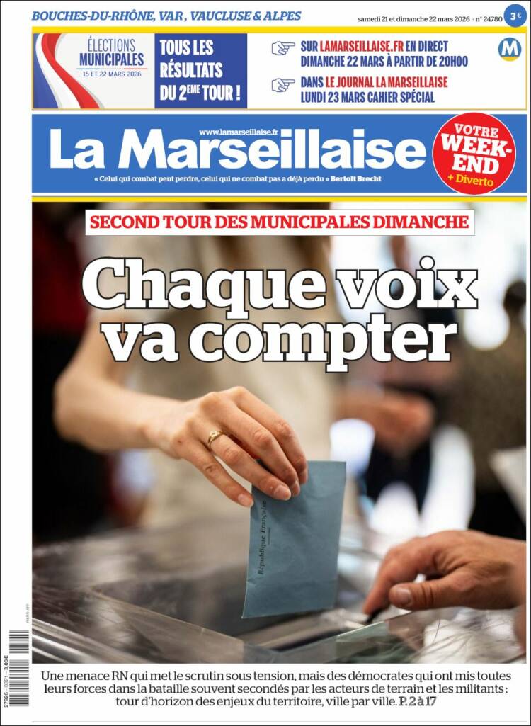 Portada de La Marseillaise (Francia)