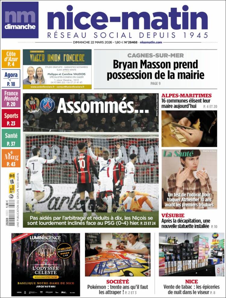 Portada de Nice-Matin (Francia)