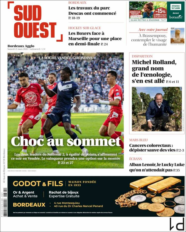 Portada de Sud Ouest (Francia)