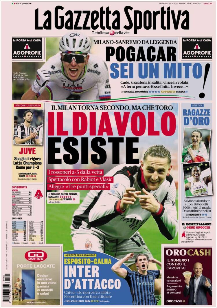 Portada de La Gazzetta dello Sport (Italia)