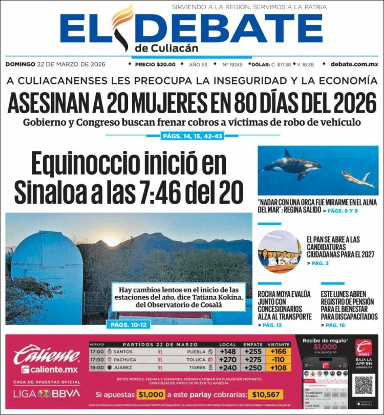 Portada de El Debate de Culiacán (M&eacute;xico)