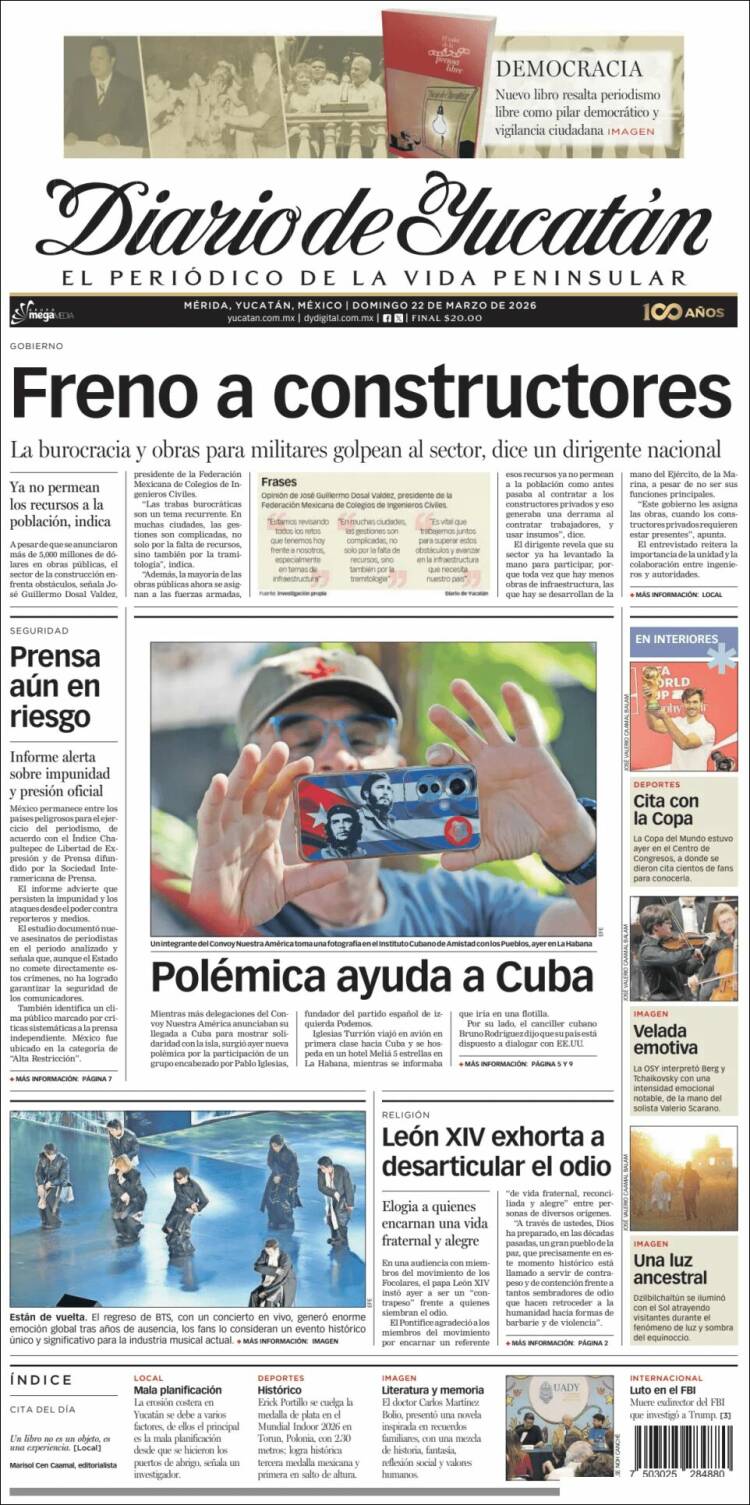Portada de Diario de Yucatán (M&eacute;xico)
