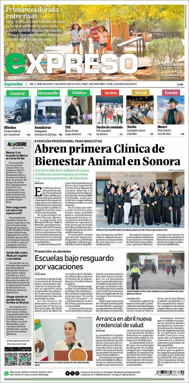 Portada de Expreso (M&eacute;xico)