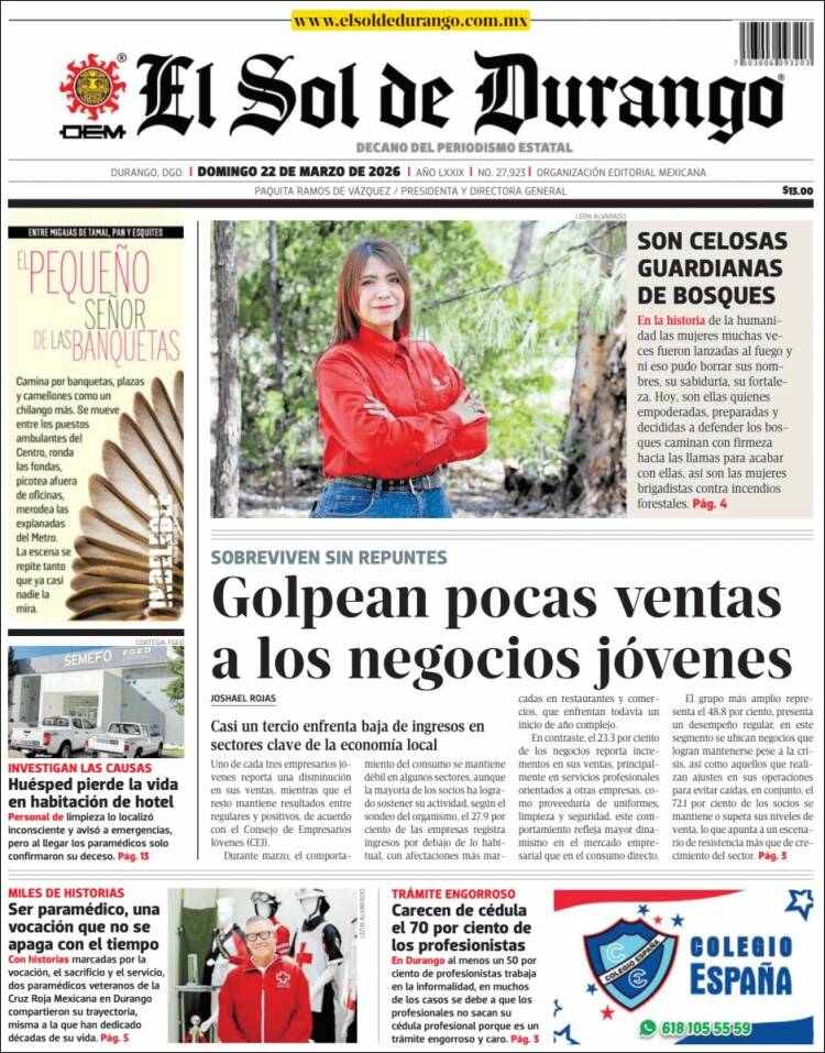 Portada de El Sol de Durango (M&eacute;xico)