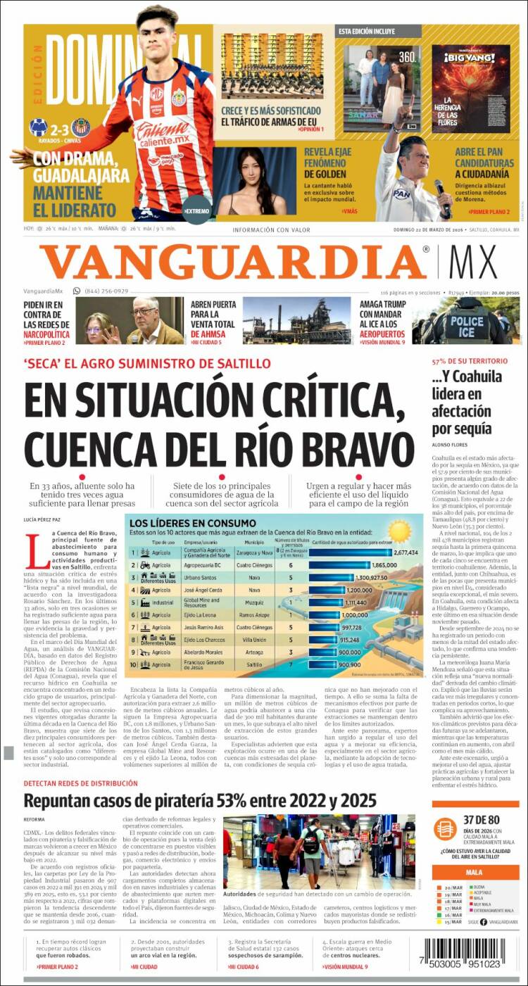 Portada de Vanguardia (M&eacute;xico)