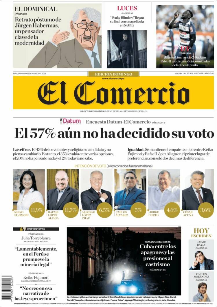 Portada de El Comercio (Per&uacute;)