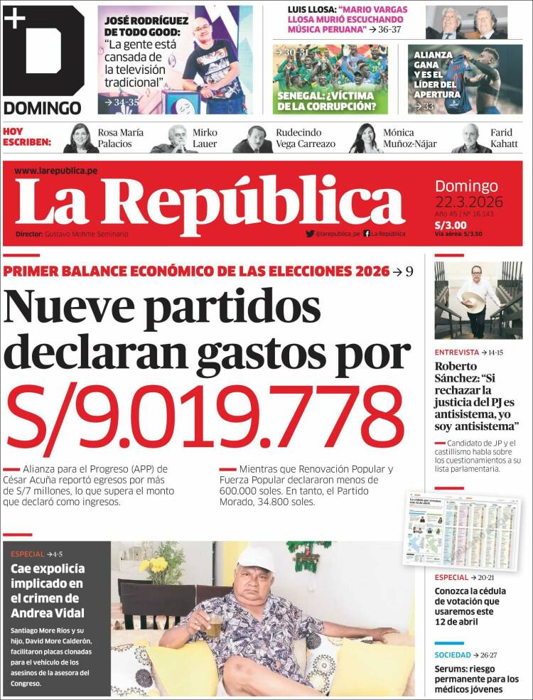 Portada de La Republica (Per&uacute;)