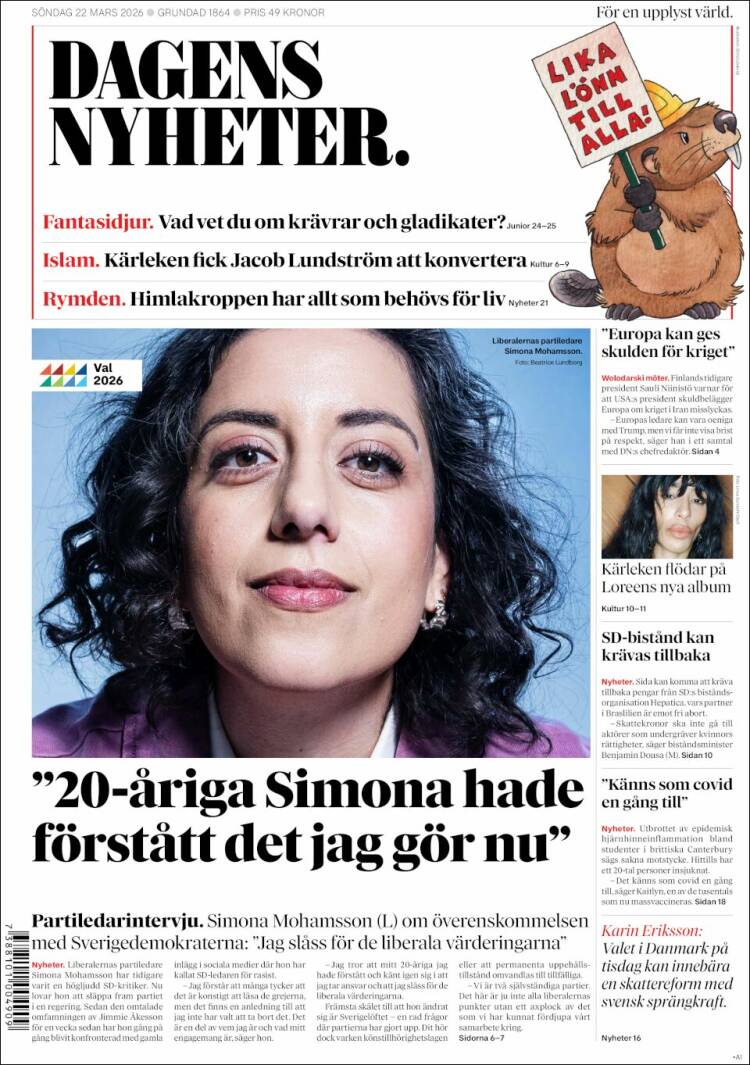 Portada de Dagens Nyheter (Suecia)
