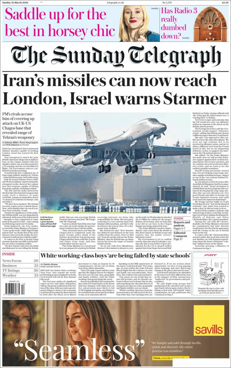 Portada de Daily Telegraph (Reino Unido)