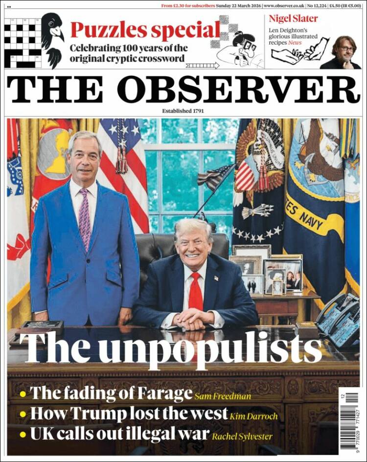 Portada de The Observer (Reino Unido)