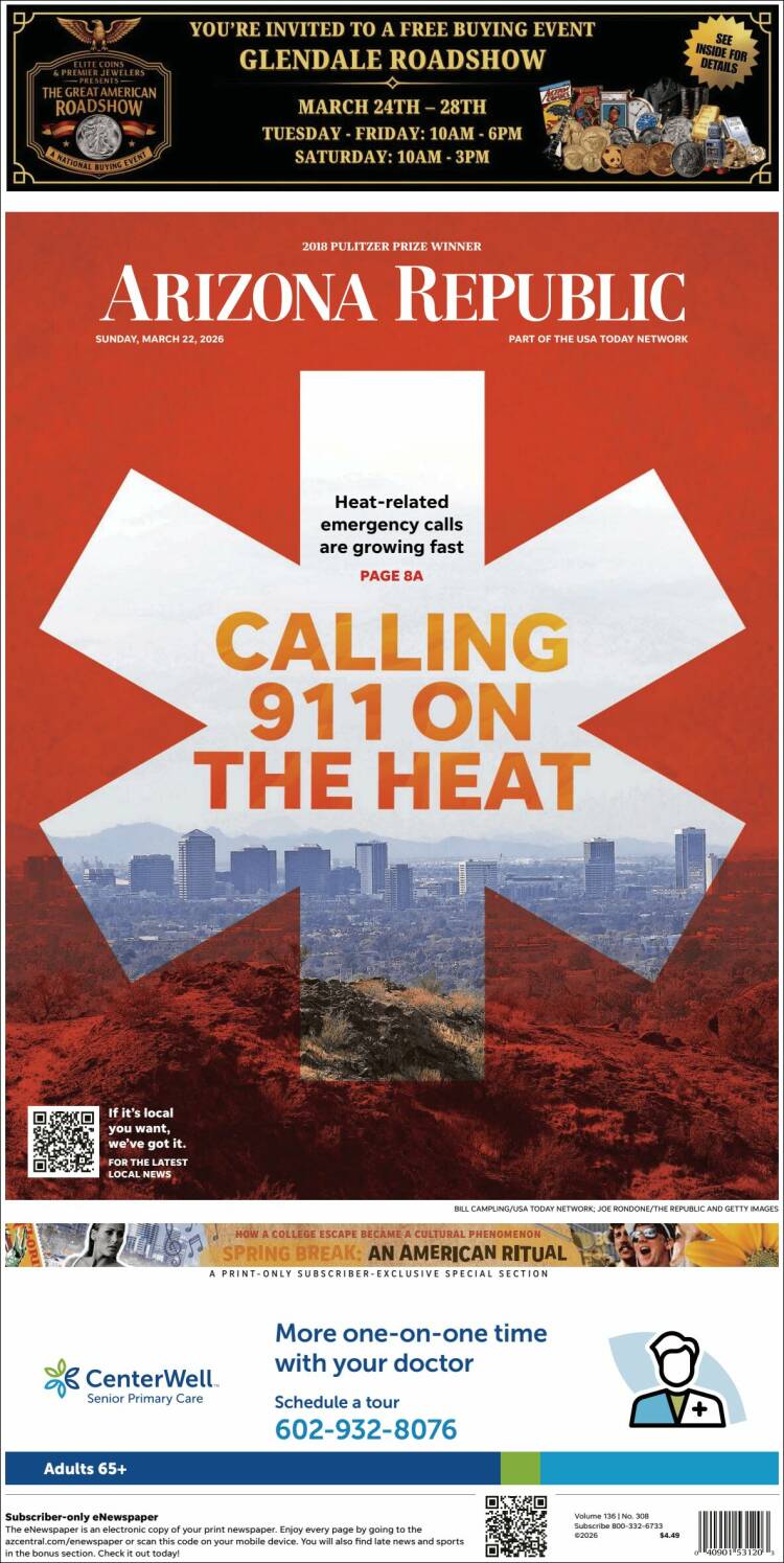 Portada de Arizona Republic News (USA)