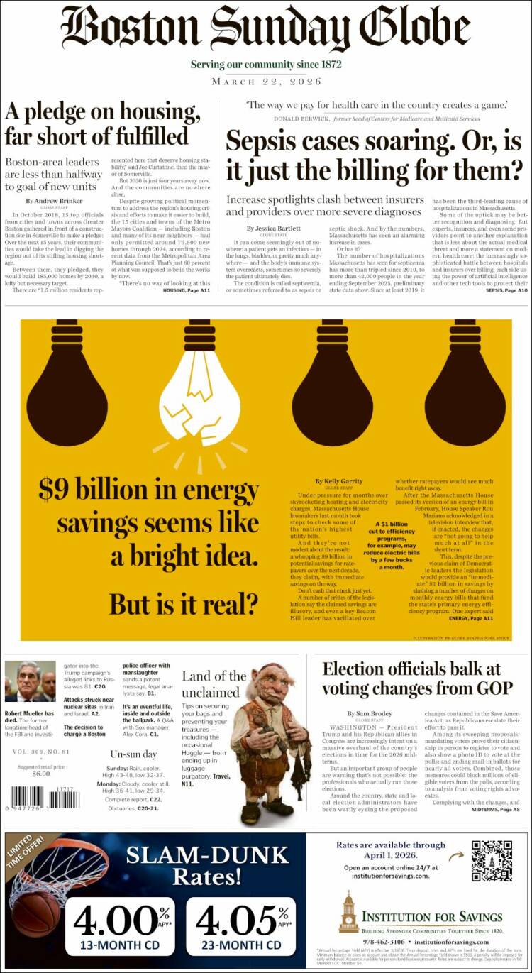 Portada de Boston Globe (USA)
