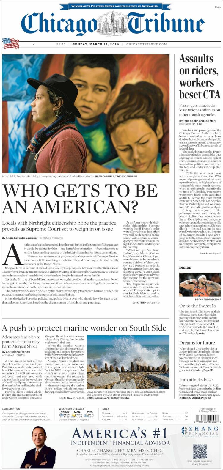 Portada de Chicago Tribune (USA)