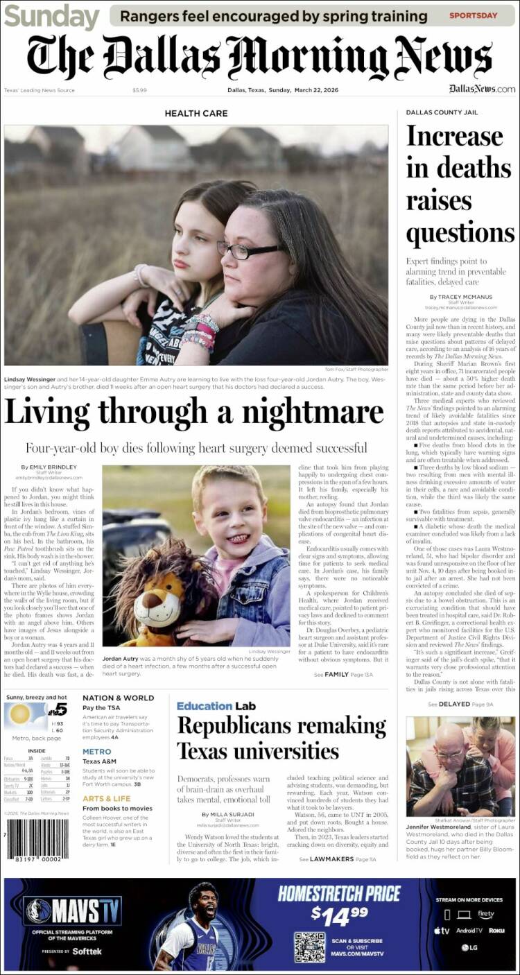 Portada de Dallas Morning News (USA)