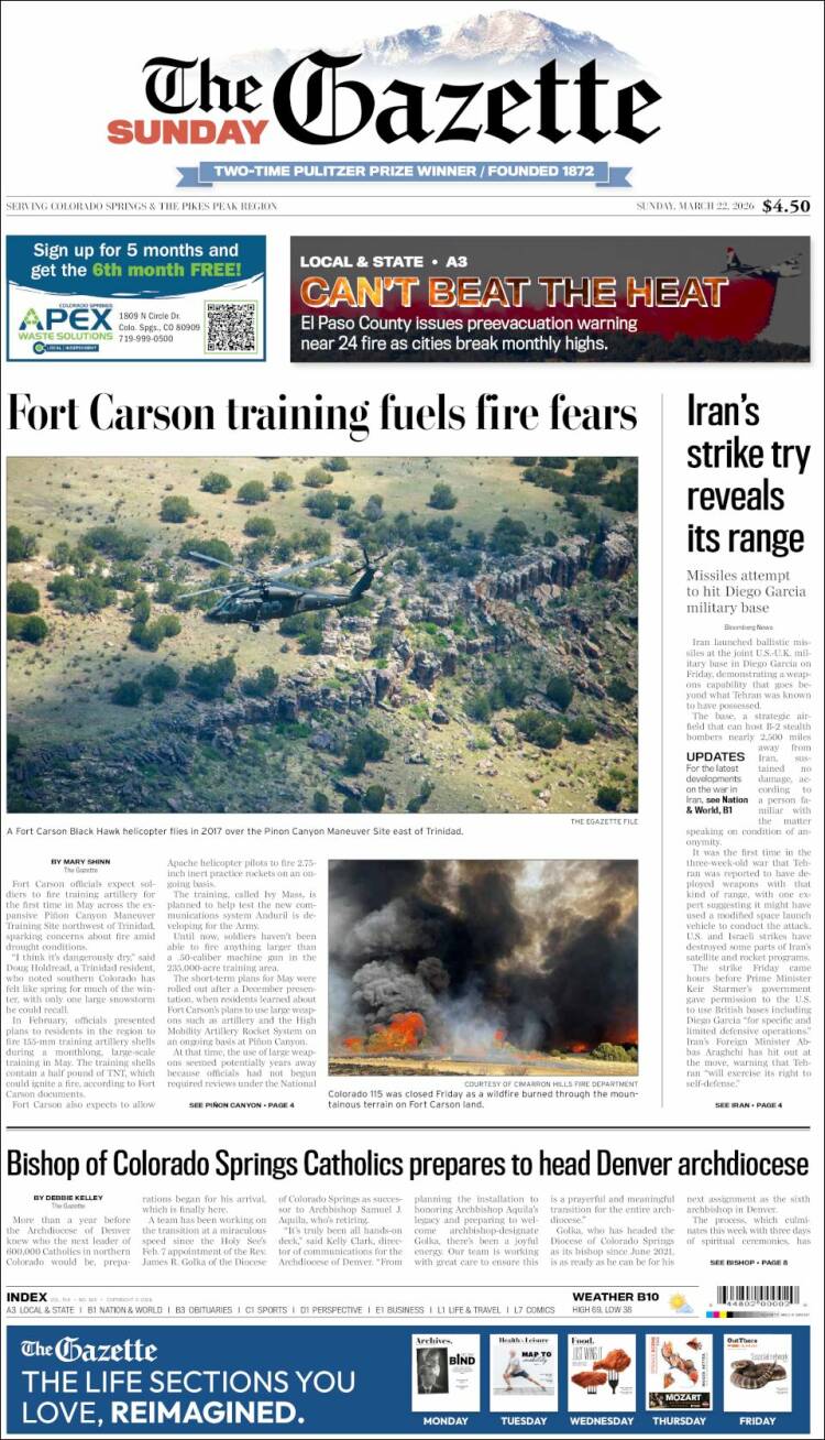 Portada de The Gazette (USA)