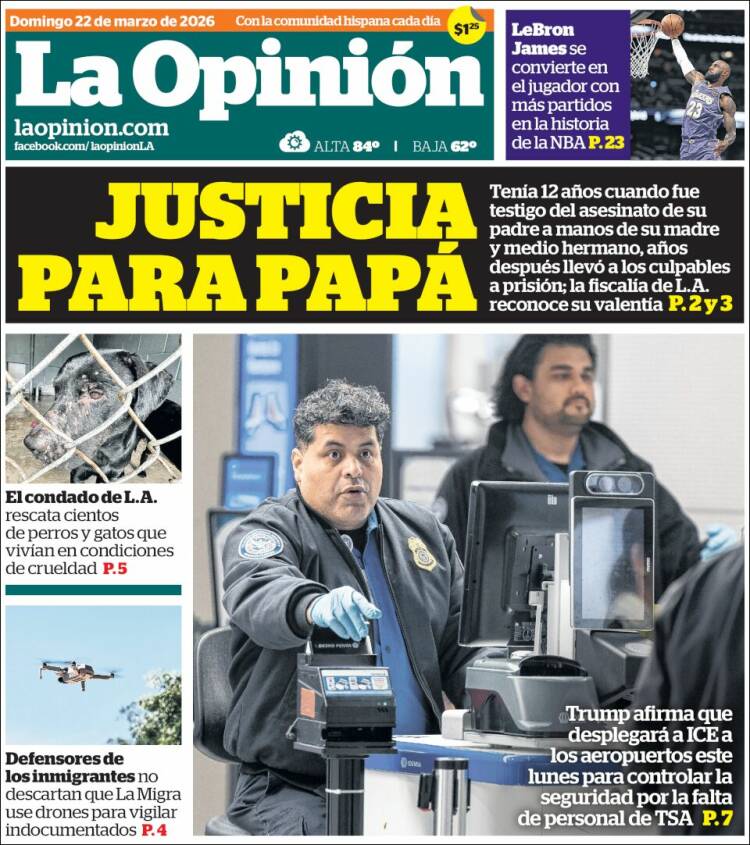 Portada de La Opinión (USA)