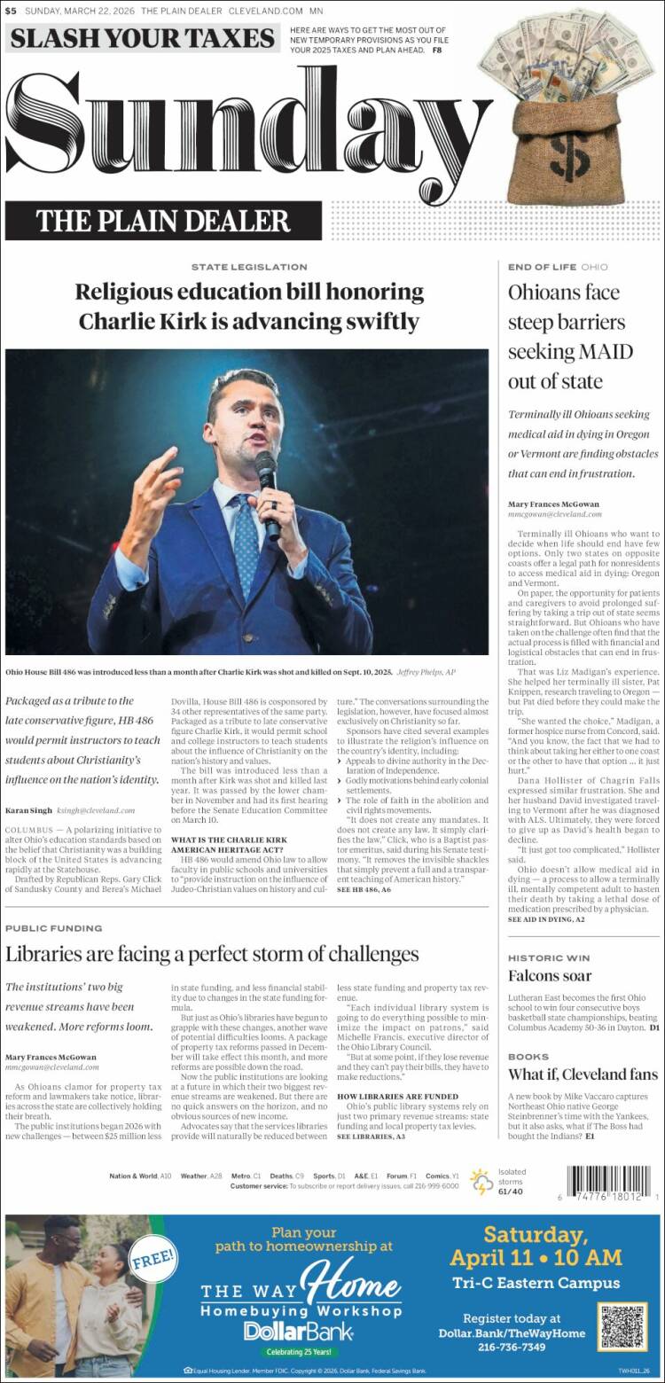 Portada de The Plain Dealer (USA)