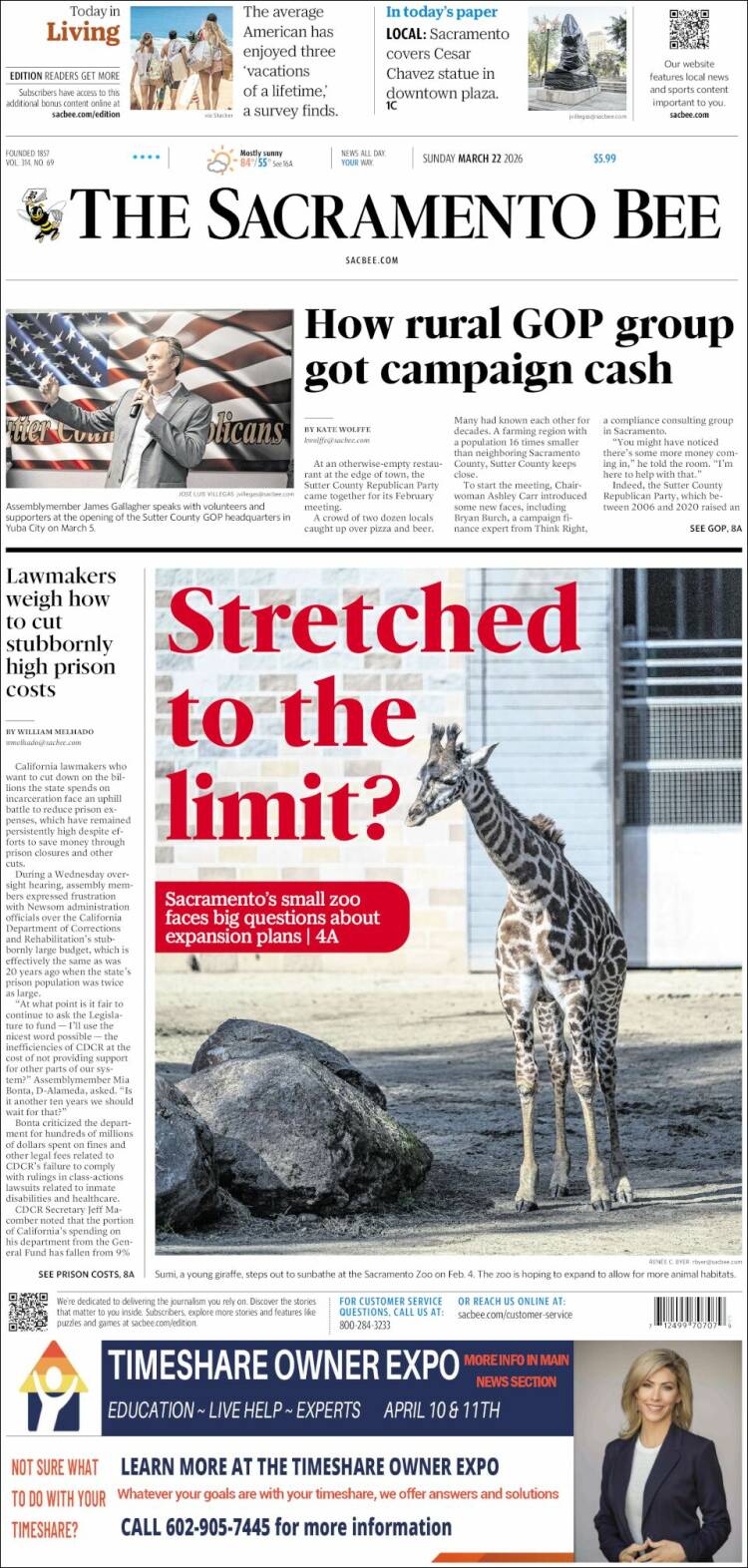 Portada de The Sacramento Bee (USA)