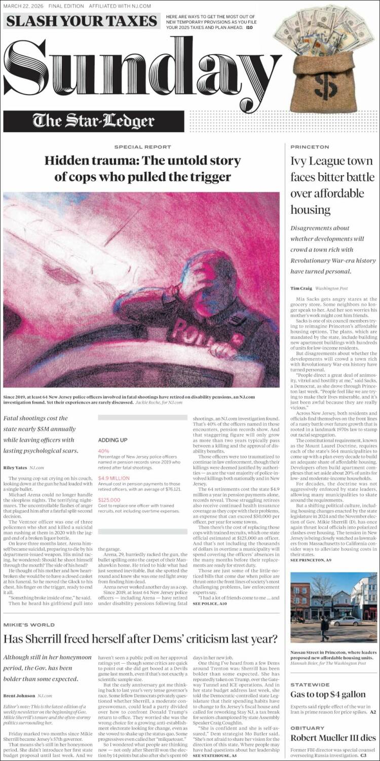 Portada de Star-Ledger (USA)