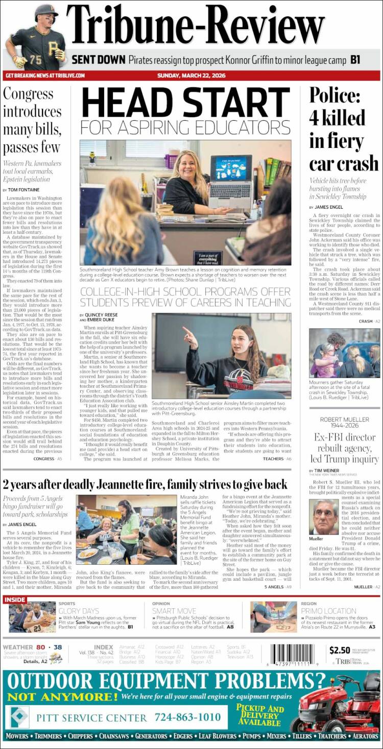 Portada de Tribune-Review (USA)