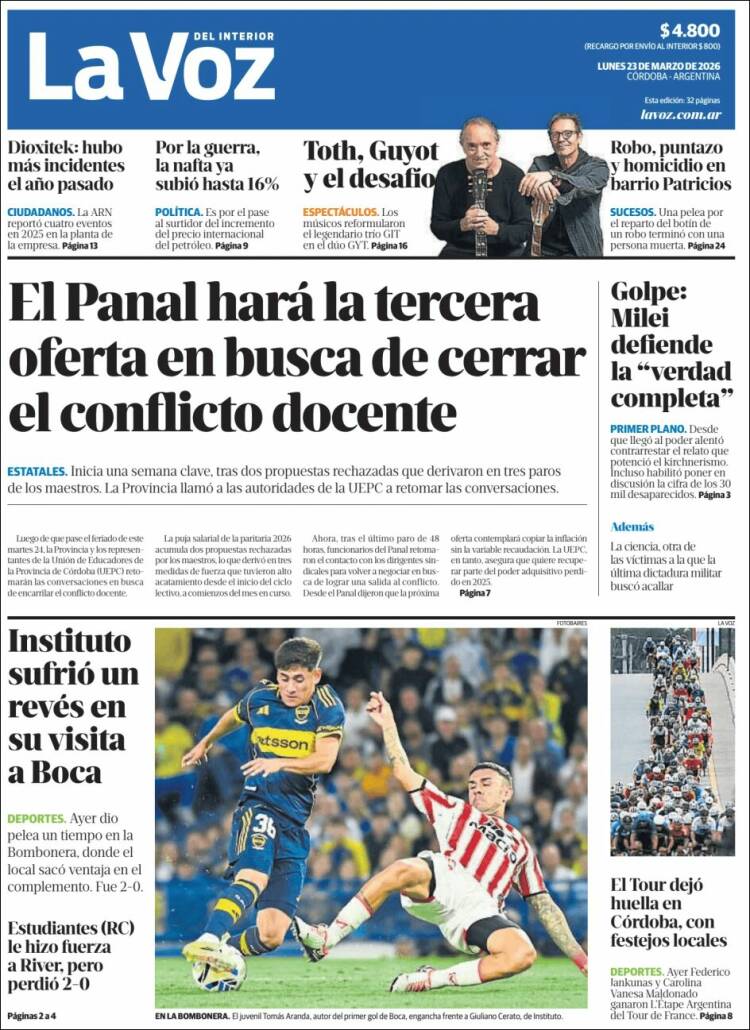 Portada de La Voz del Interior (Argentina)